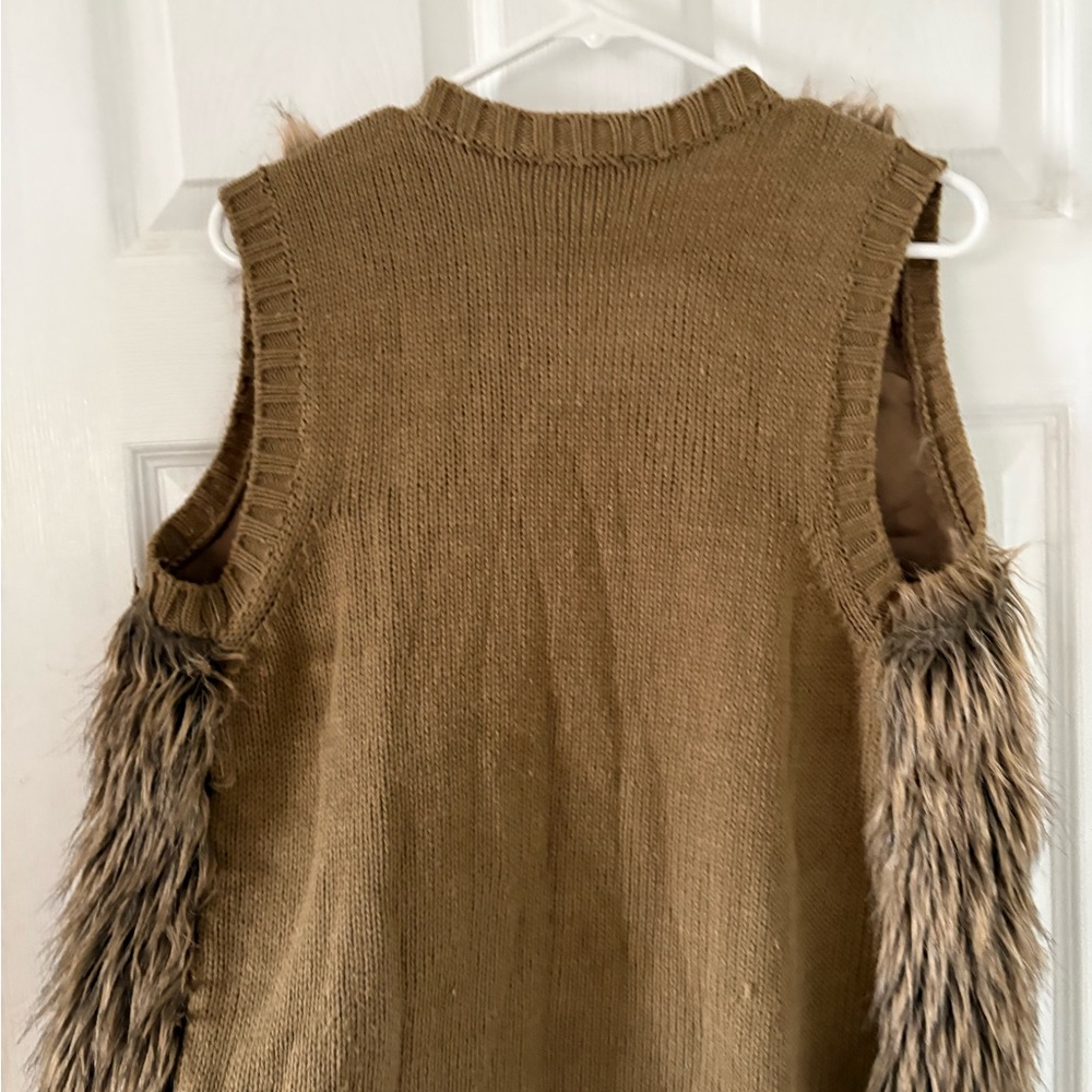 Brown Faux Fur Vest Xhilaration Medium Cozy Knit Back Boho Layering Fall Winter - Picture 2 of 6